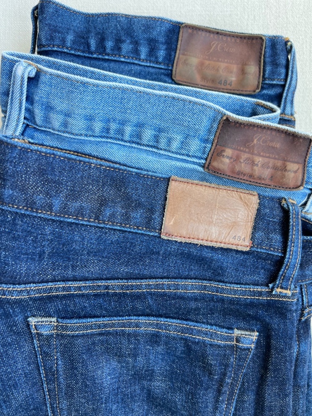Lot of 3 J. Crew 484 Men’s Straight Jeans - Dark Indigo and Light Blue Duo